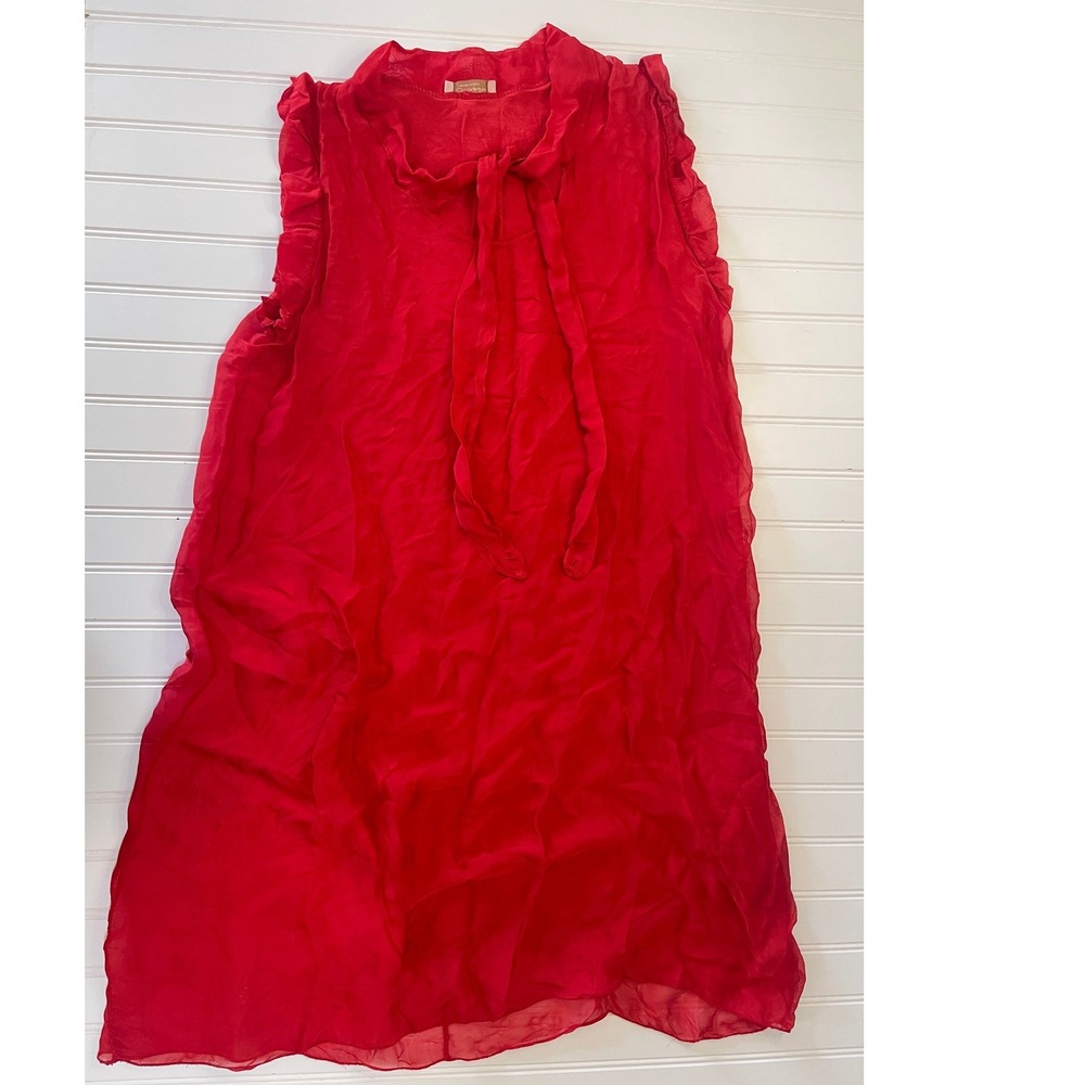 Bellambra Italy Red Silk Blend Tie Neck Ruffle Sleeveless Dress Cocktail Large